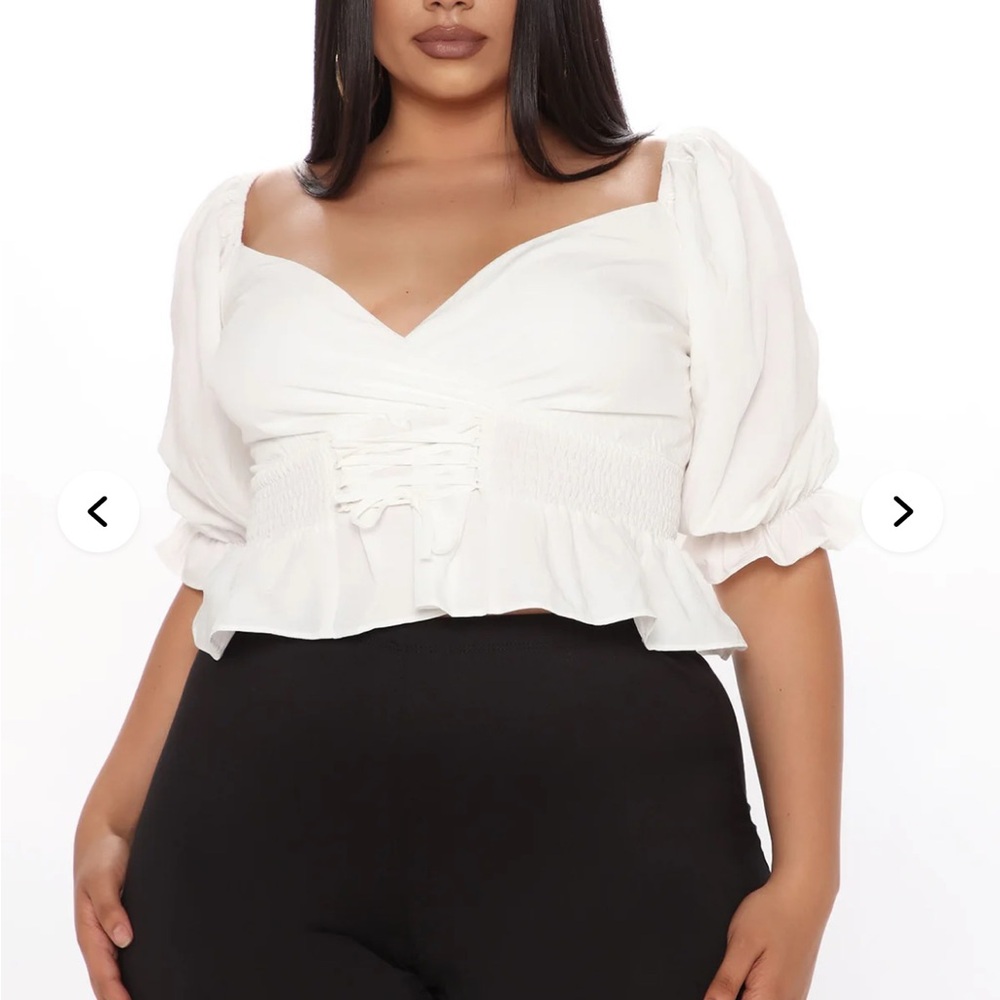Fashion Nova Sweetest Dreams Tops White Puff Sleeve Crop Blouse